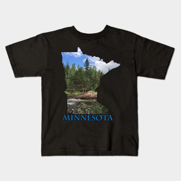 Minnesota State Outline (Tettegouche Park & Baptism River) Kids T-Shirt by gorff